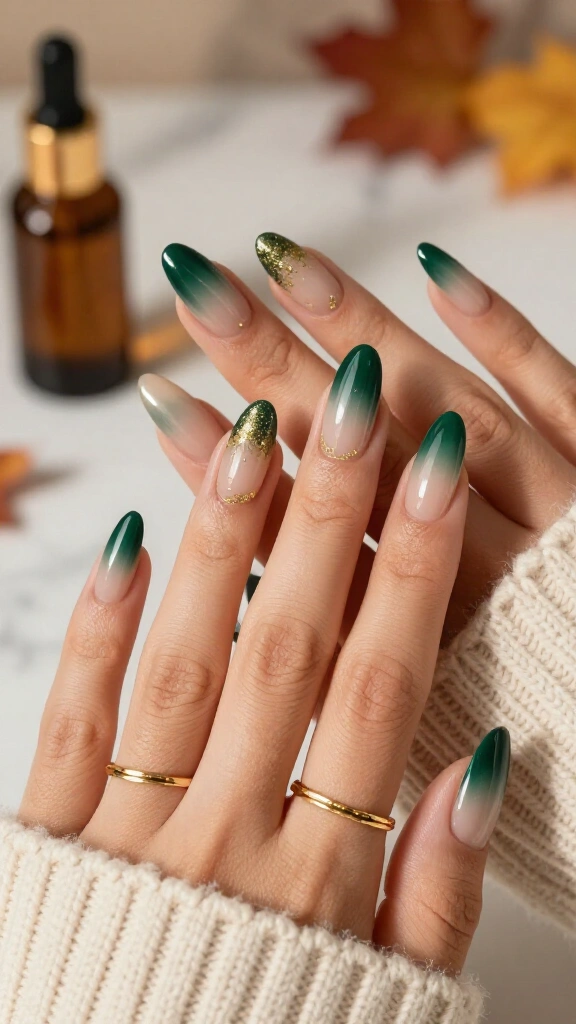 Deep Emerald Ombré with Cuticle Glow