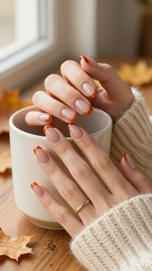 Burnt Orange Micro French Tips