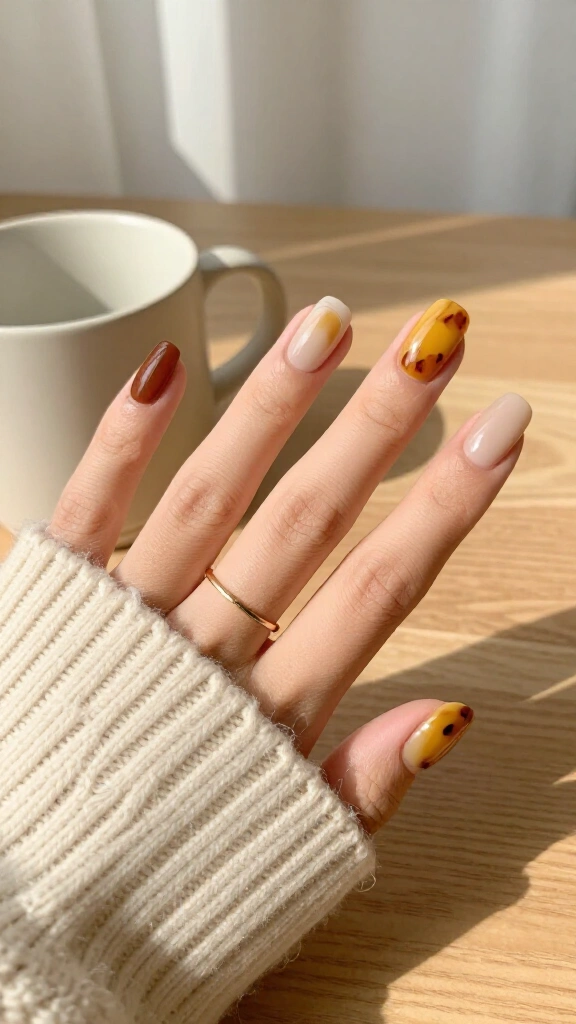 Bare Nails with Tortoiseshell Accents