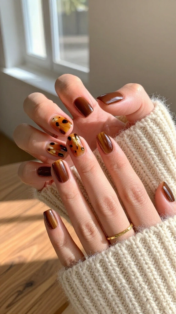 Tortoiseshell accent nails