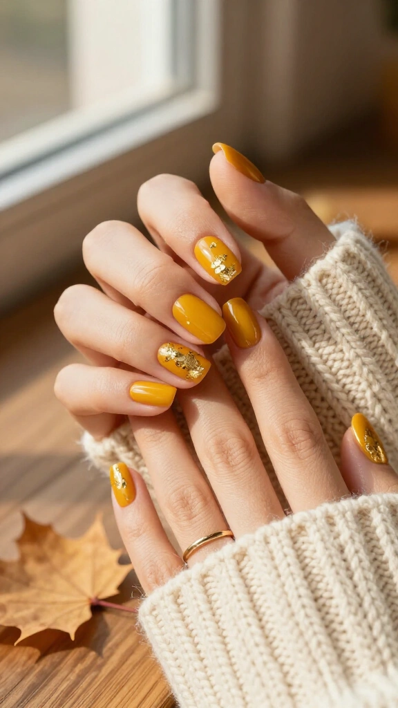 Warm mustard and gold foil