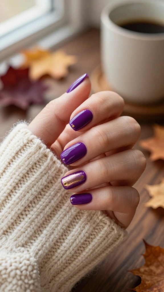 Plum purple with gold dots