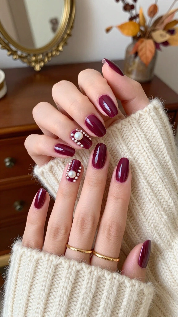 Plum-Toned Burgundy with Pearls