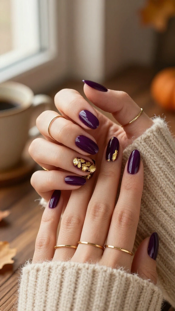 Deep Eggplant with Gilded Gold Leaf