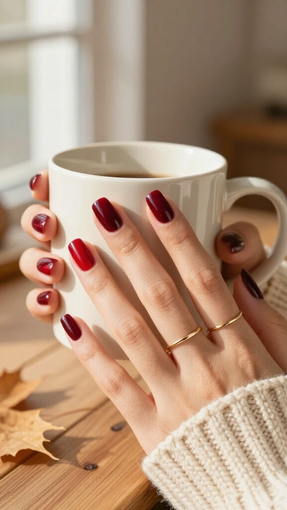 Glossy Raisin on Short Squoval Nails