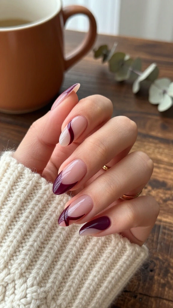 Burgundy-Plum Negative Space Waves