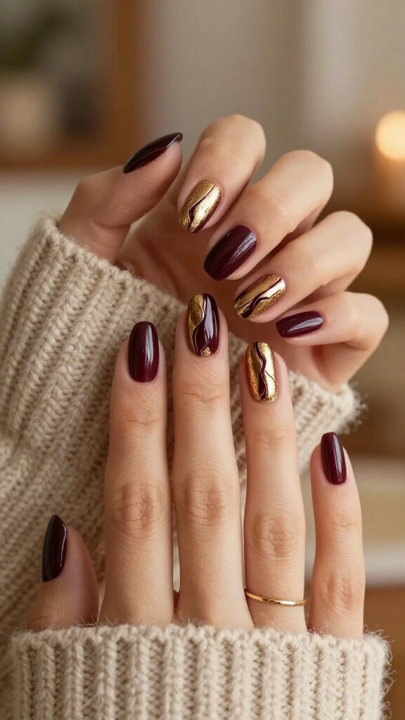 Blackberry Wine with Abstract Gold Swirls