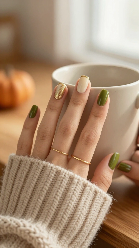 Olive Green with Fine Gold Tips