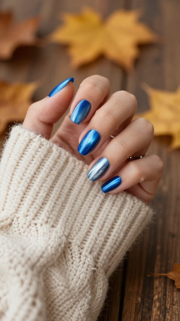 Frosted Sapphire Chrome Nails