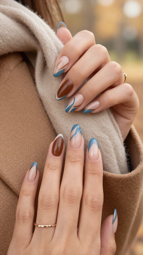 Slate Blue & Warm Camel Swirls