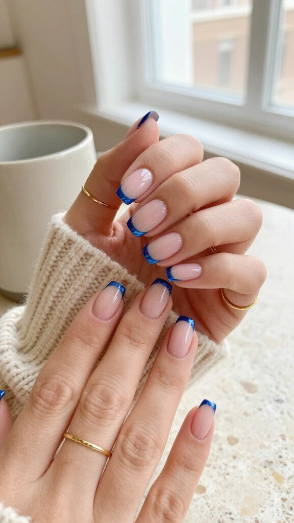 Metallic Blue Micro French on Short Square