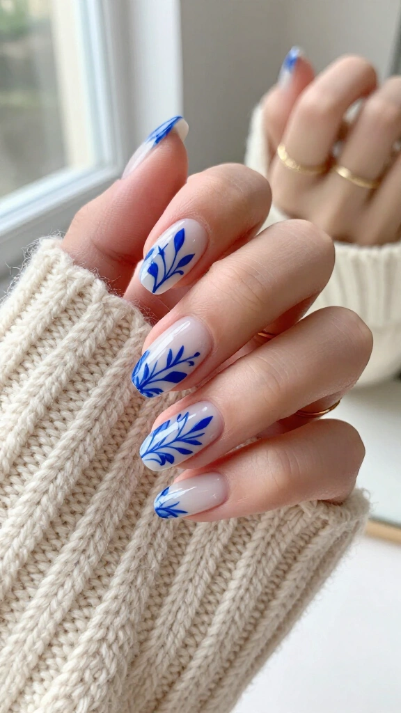 Cerulean Blue Floral Line Art