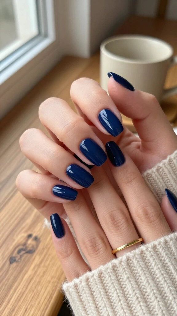 Dark Indigo High-Gloss Almond Nails