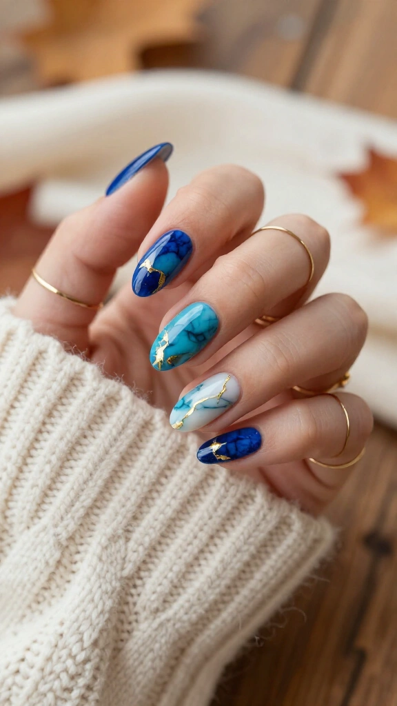 Prussian Blue Marble Swirls