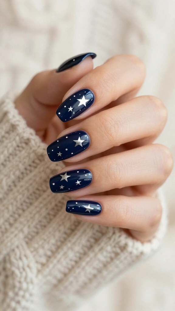 Deep Nautical Navy with Silver Stars