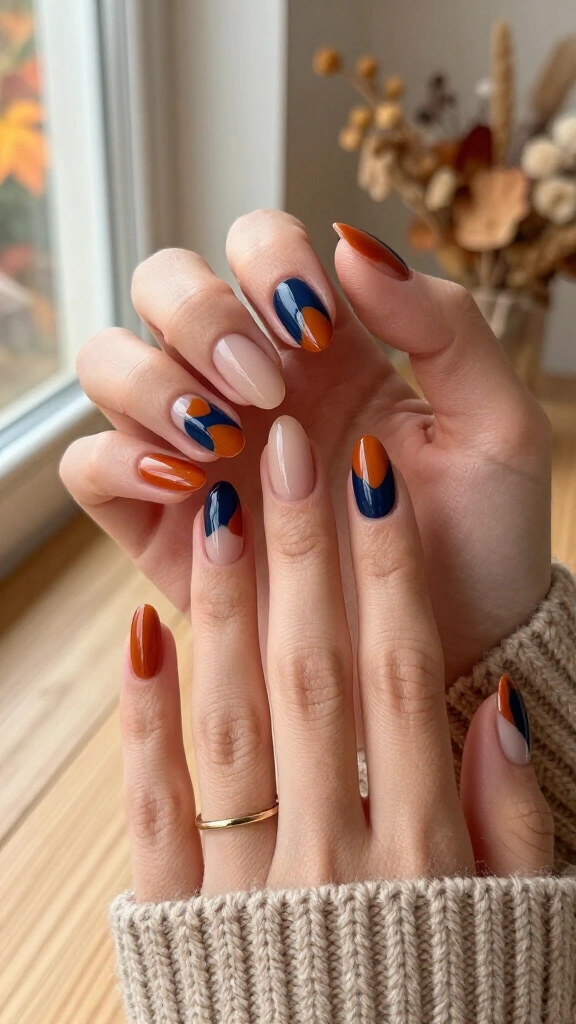 Abstract Navy & Burnt Orange Negative Space