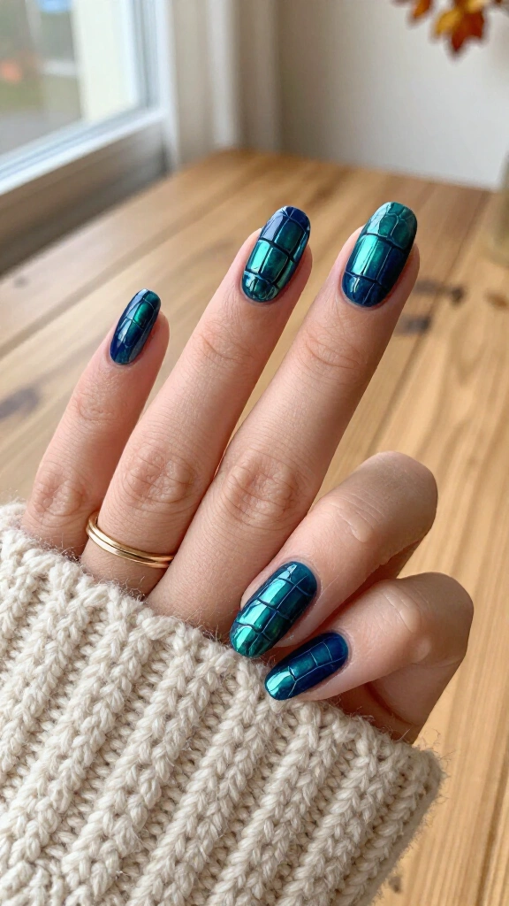 Rich Teal-Navy Crocodile Print
