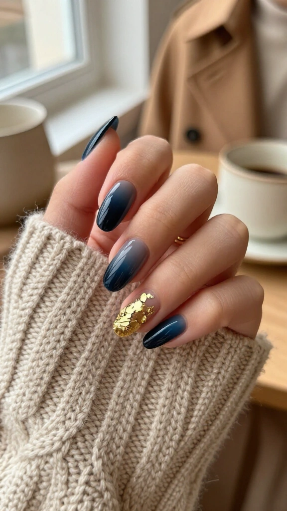 Midnight Sky Ombré with Chunky Gold Flakes