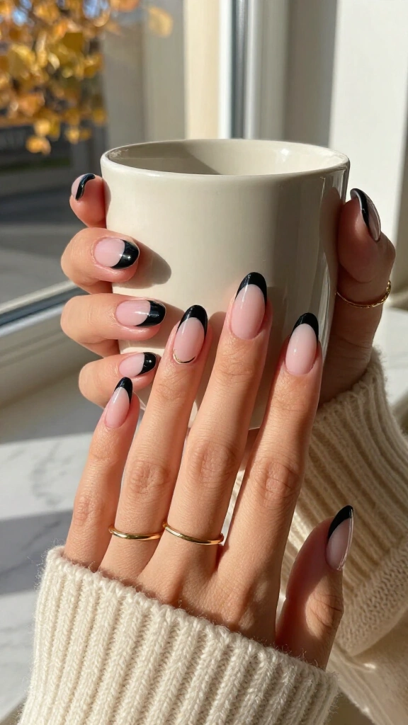 Deep Jet Black French Tips