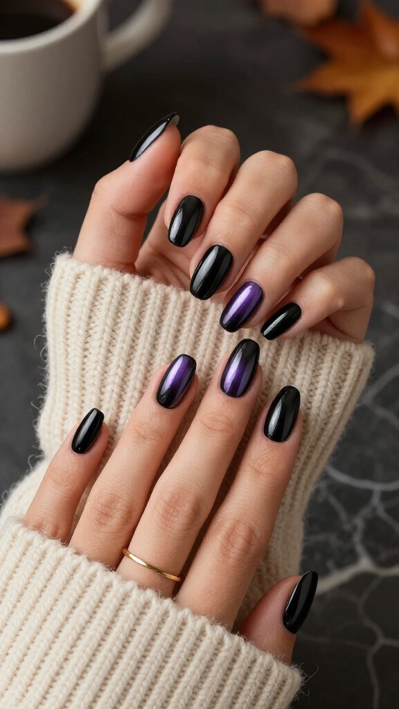 Black Glazed Chrome Nails