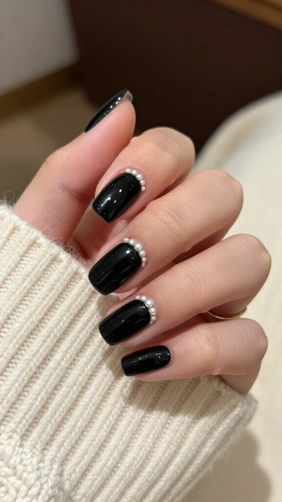 Jet Black with Dainty Pearl Accents