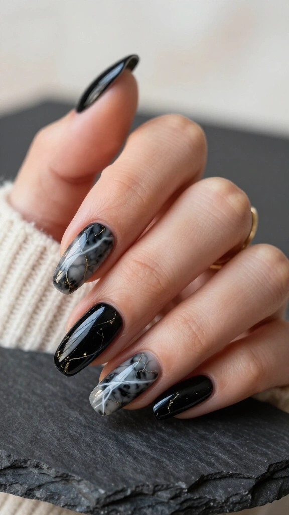 Black Marble with White Veining