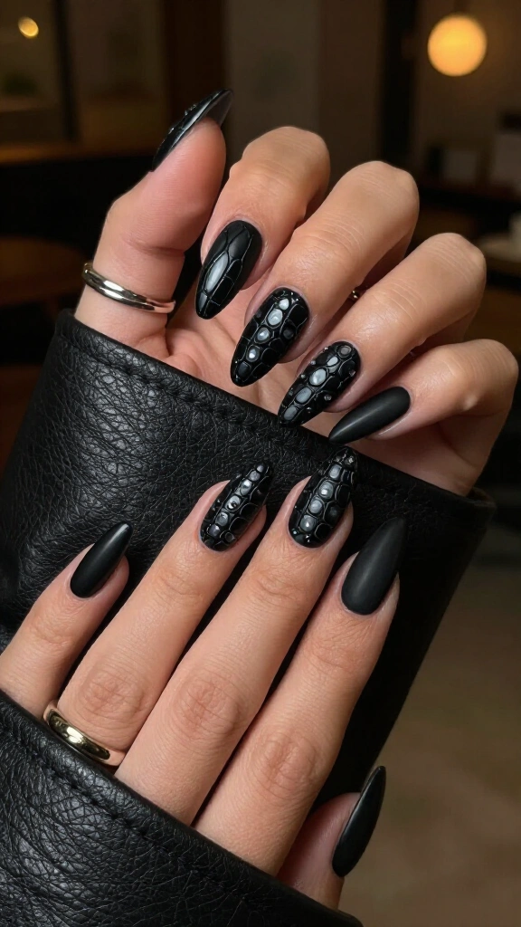 Matte Croc-Print Embossed Nails