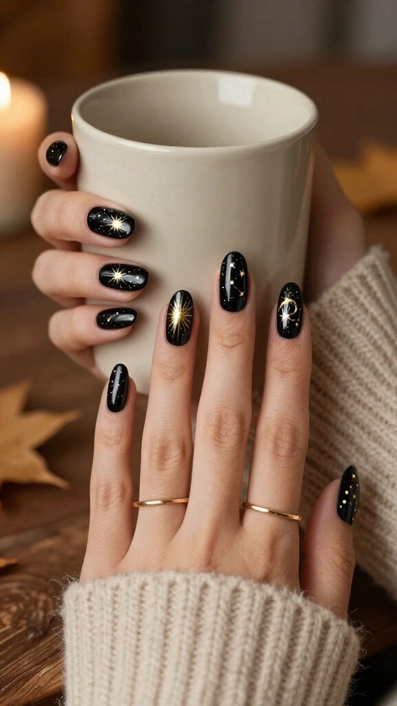 Celestial Gold Stars on Obsidian Black