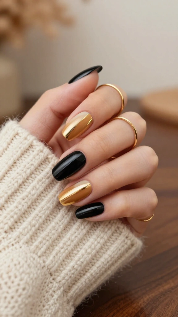 Split-Color Black and Camel Nails