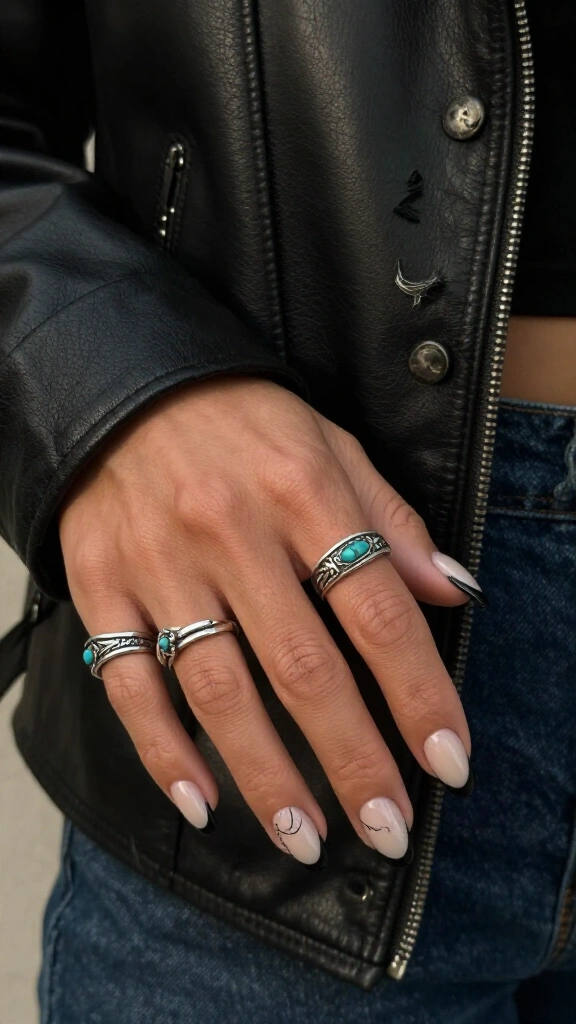 Midnight cowgirl French tips
