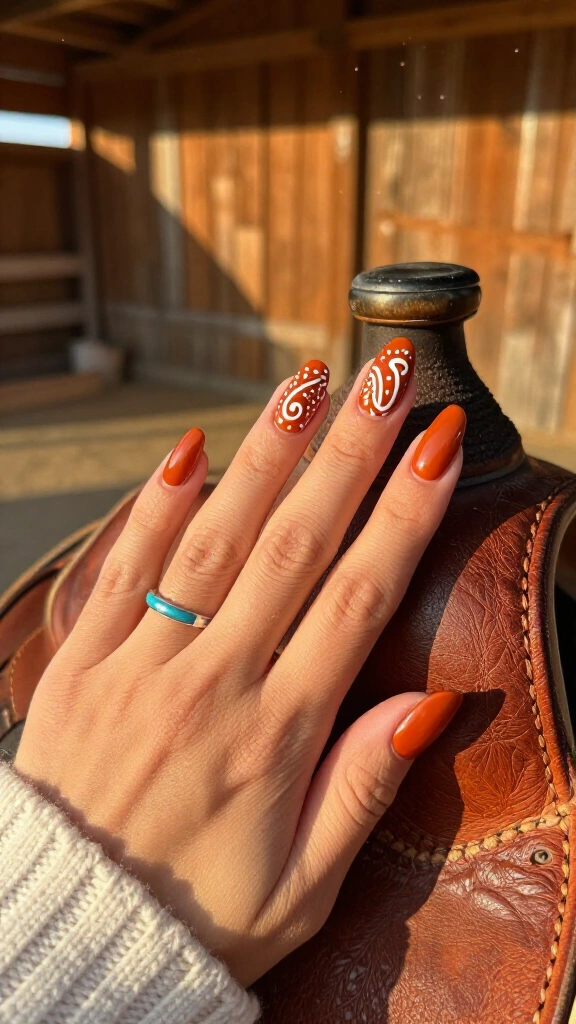 Bandana paisley stamping on terracotta