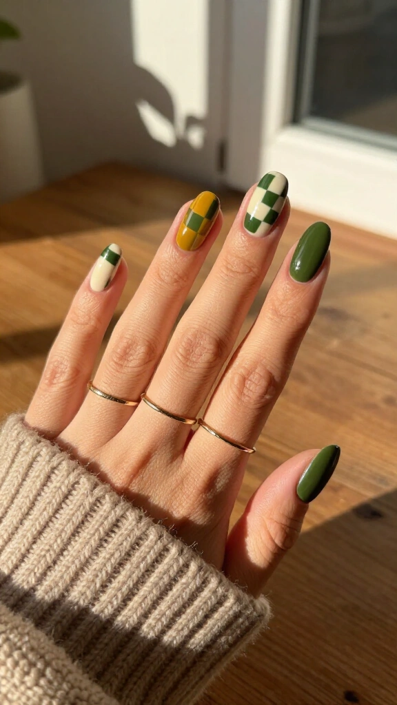 Retro 70s Checkerboard with Olive Accents