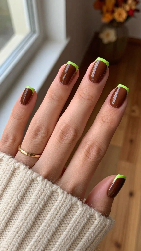 Neon Slime Cuticle Halos on Espresso