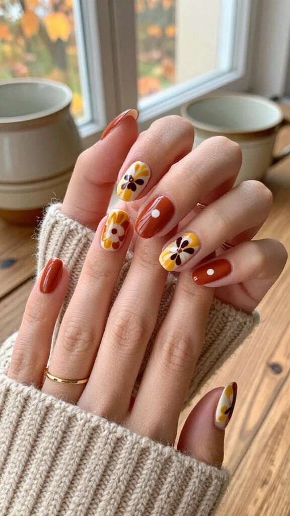 Vintage Mod Florals in Rust and Mustard