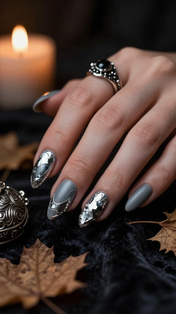 Oxidized Silver Foil on Slate Gray