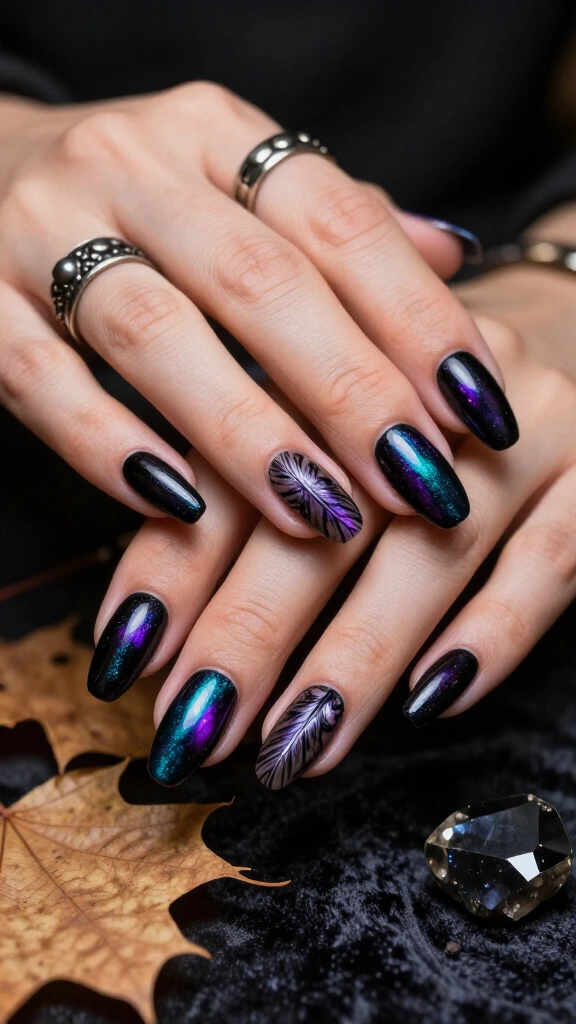 Holographic Raven Feather Accents