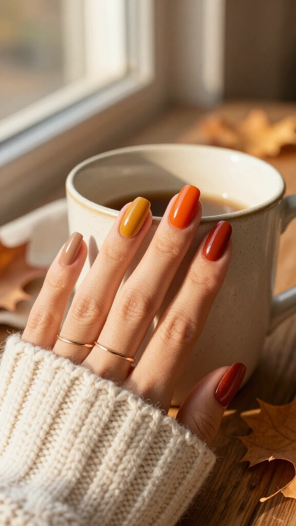 Burnt Orange Skittle Manicure