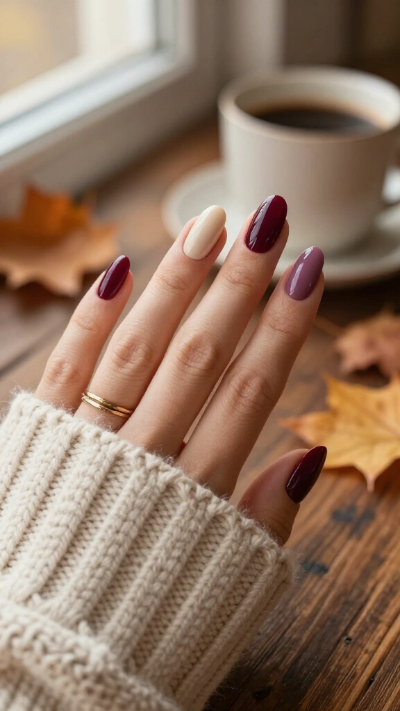 Glossy Plum & Burgundy Color Block