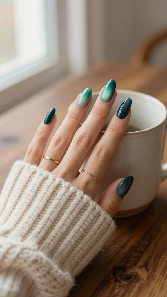 Moody Dark Teal Aura Nails