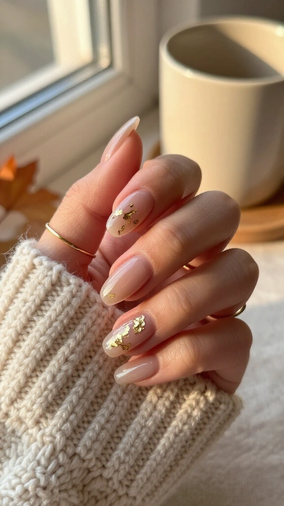 Champagne Gold Leaf Flakes on Sheer Buff