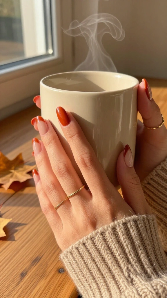 Glossy Burnt Orange French Tips