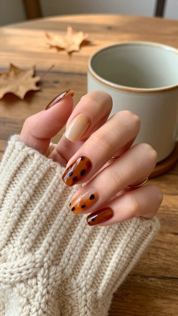 Micro Tortoiseshell Accent Nails