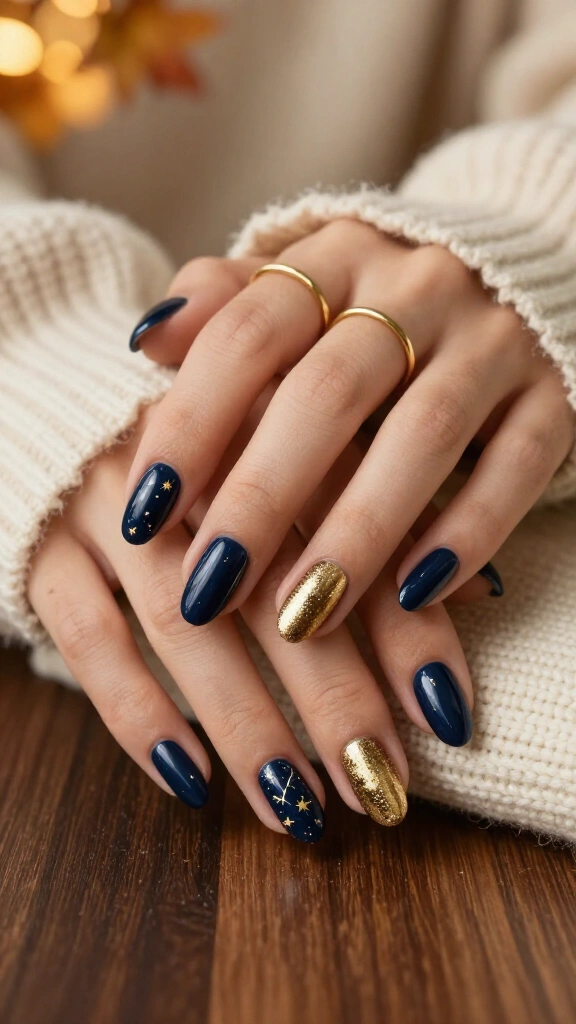 Celestial Midnight Navy with Gold Stars