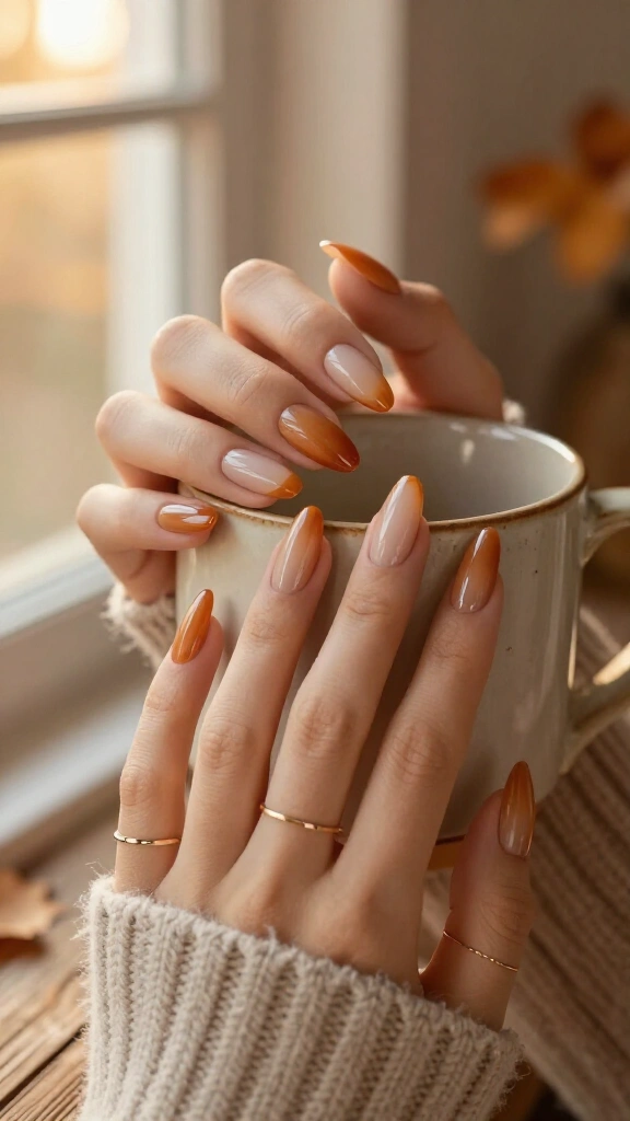 Spiced Caramel Ombré with French V-Tips