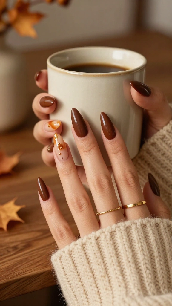 Matte Chocolate Brown with Glossy Drip Accents