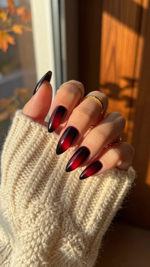 Moody Black Cherry Glass Nails