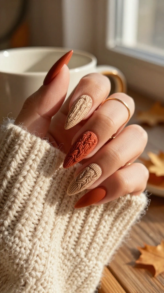 3D Cable Knit Sweaters in Burnt Terracotta