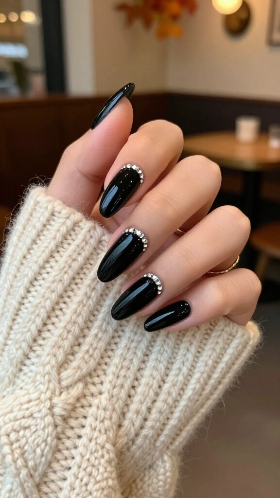 Jet Black Stilettos with Micro Crystal Accents