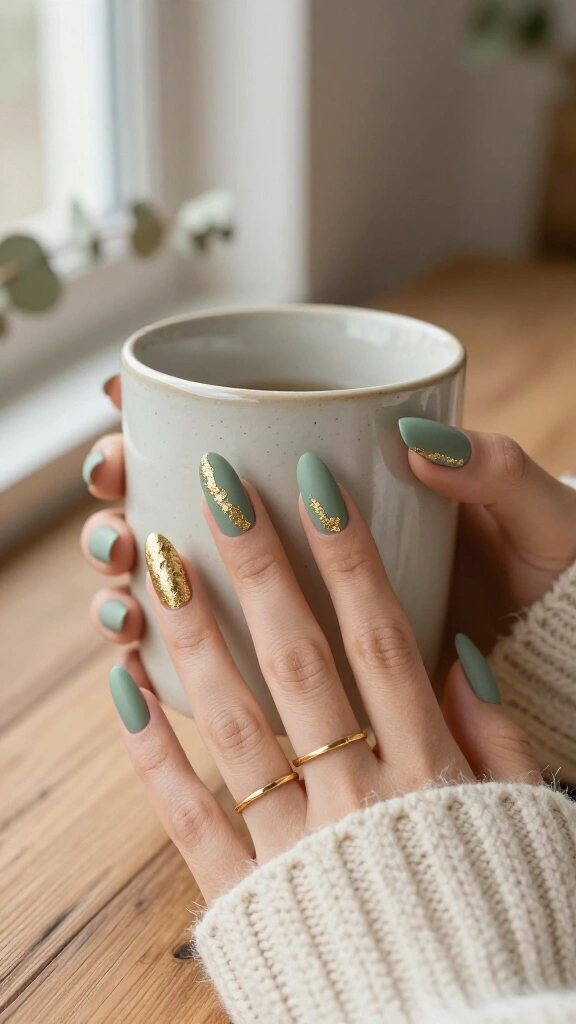 Frosted Sage and Gold Leaf Stilettos