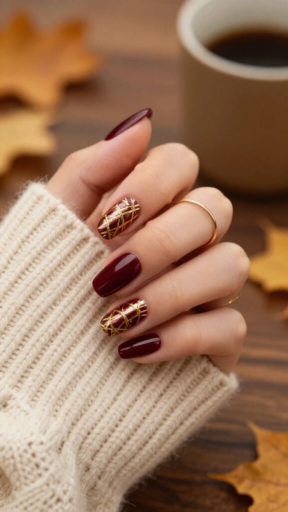 Moody Burgundy and Gold Thread Plaid